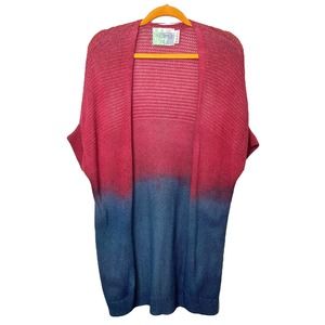Ombre short sleeve knit long open cardigan